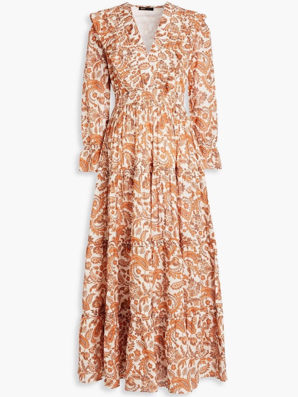 Maje Ruflina Paisley Print Ruffle Cotton Maxi Dress